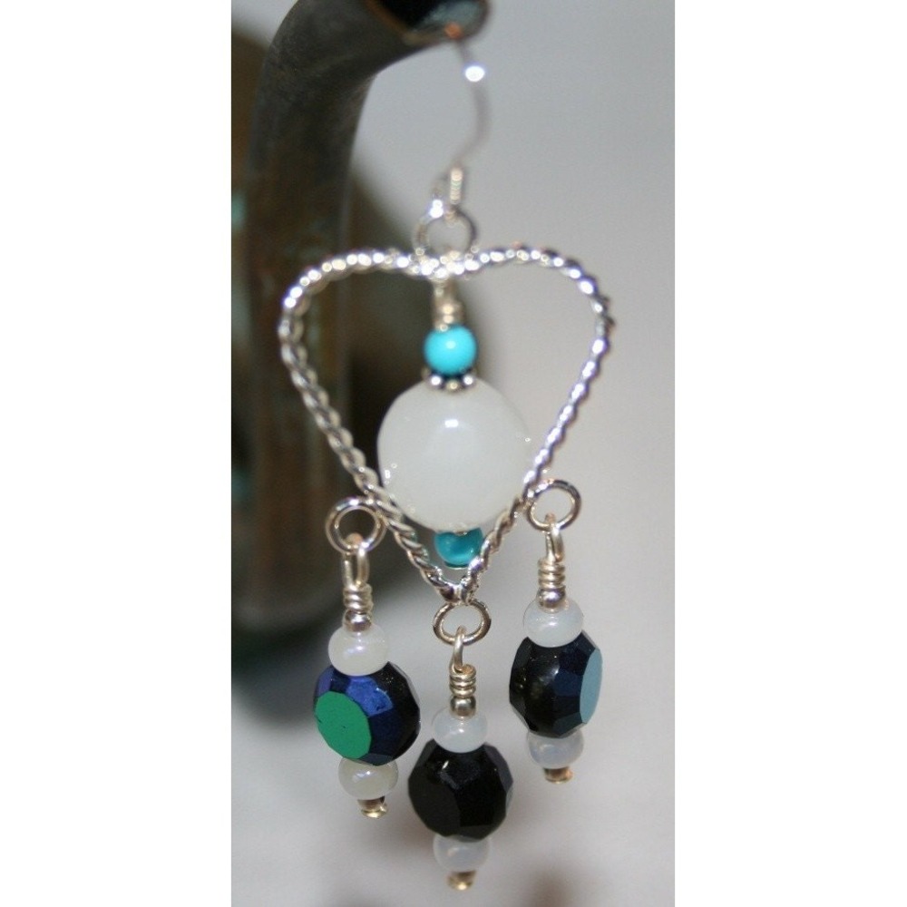 Hand made earrings Silver plated heart shape with Celestial crystal - Picture 3 of 3